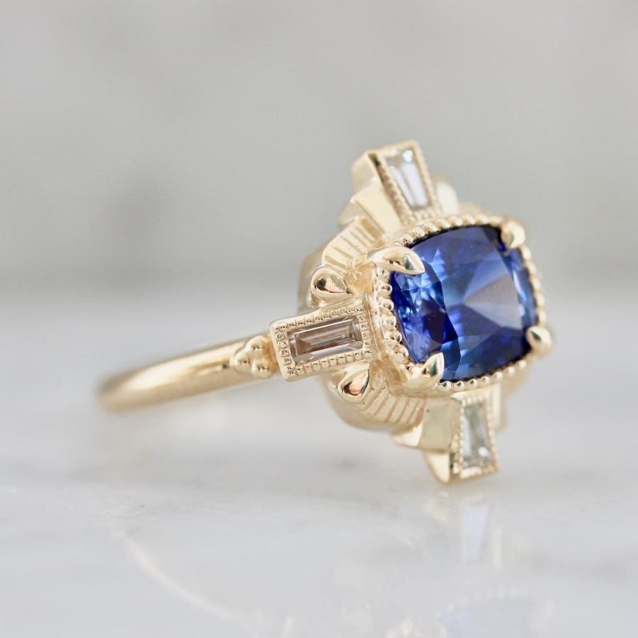 Leota Cobalt Blue Cushion Cut Sapphire Ring