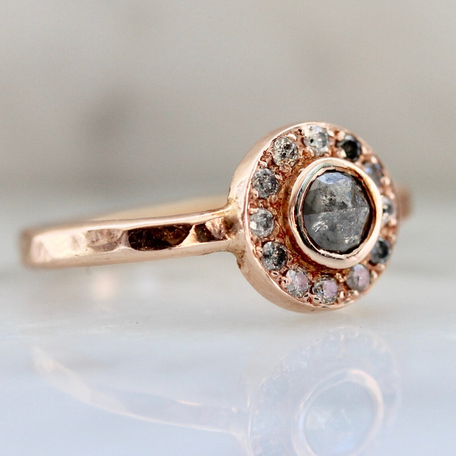 Barbera Salt & Pepper Round Rose Cut Diamond Ring in Rose Gold