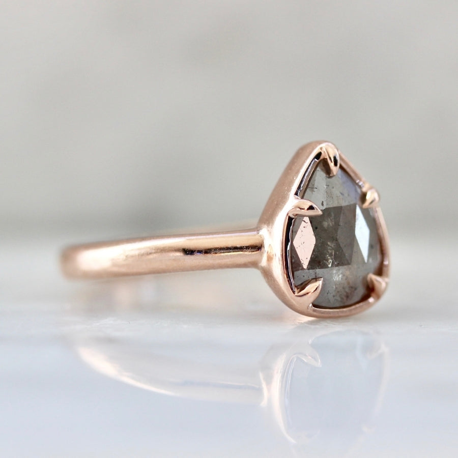 Eternal Flame Salt & Pepper Pear Checkerboard Cut Diamond Ring