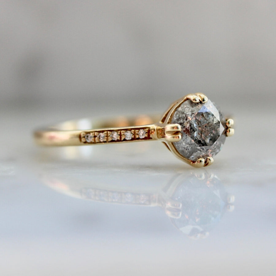 Sabine Salt & Pepper Round Cut Diamond Ring in Yellow Gold