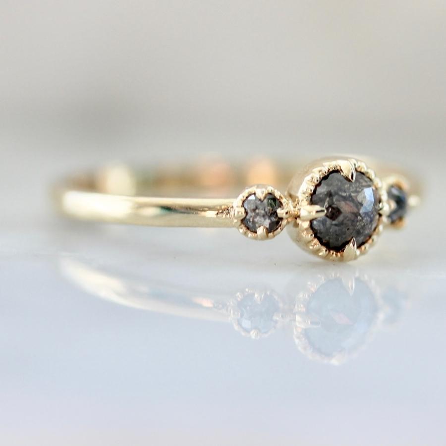 Phoenix Three Stone Salt & Pepper Round Rose Cut Diamond Ring