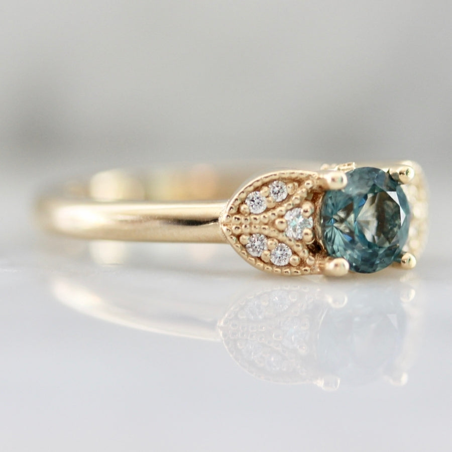 Marchioness Teal Round Brilliant Cut Sapphire Ring