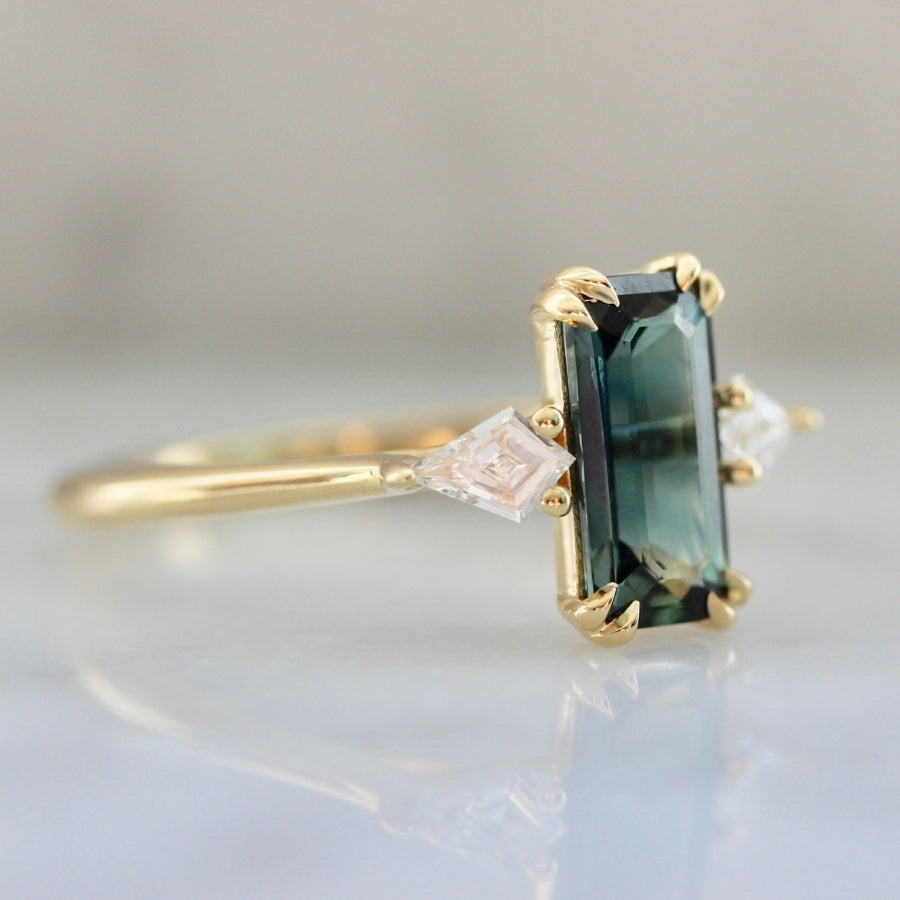 Starlet Green Emerald Cut Sapphire Ring