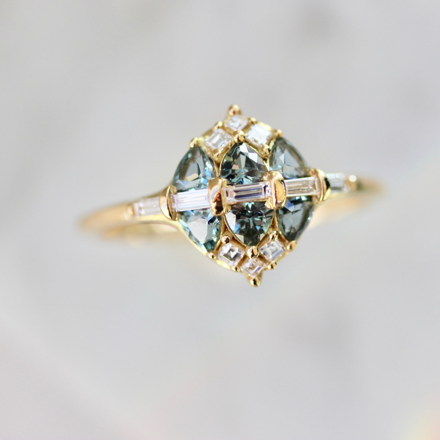 Sanctuary Teal Trillion Cut Sapphire Ring