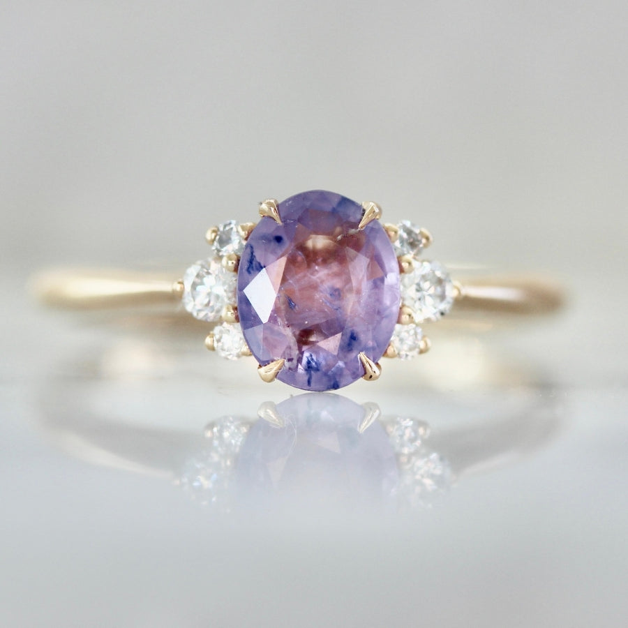
            .90 Carat Mirella Purple-Blue Oval Cut Opalescent Sapphire Ring