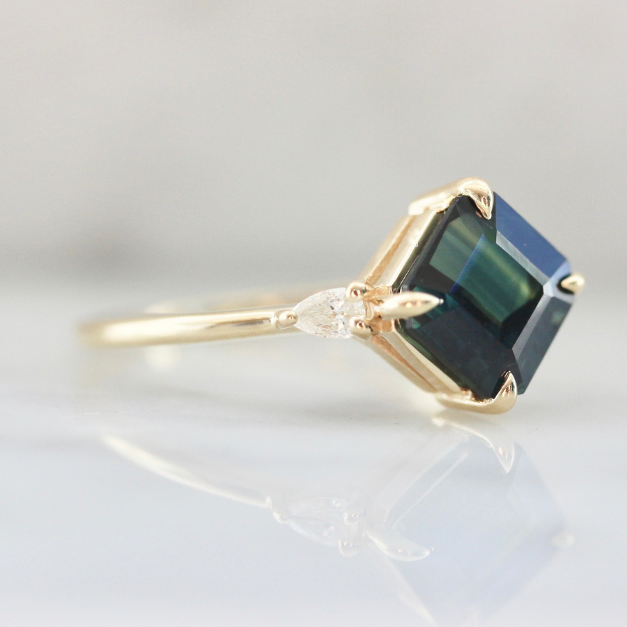 Alchemy Green Asscher Cut Sapphire Ring