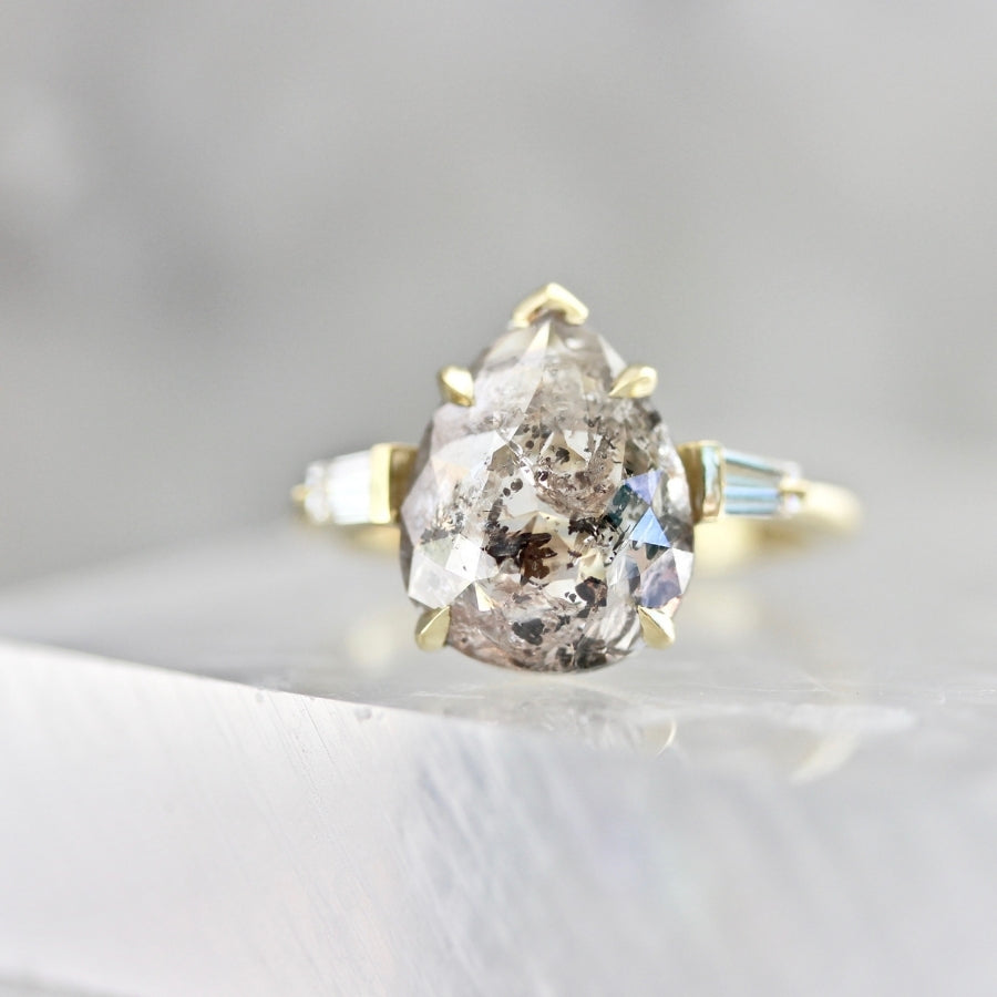 Untamed Salt & Pepper Pear Rose Cut Diamond Ring