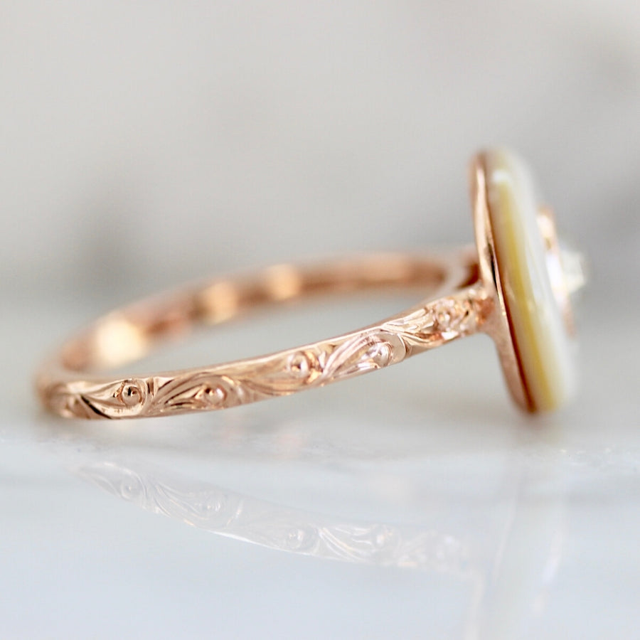 Nadine Mother Of Pearl & Icey Round Rose Cut Diamond Ring in Rose Gold