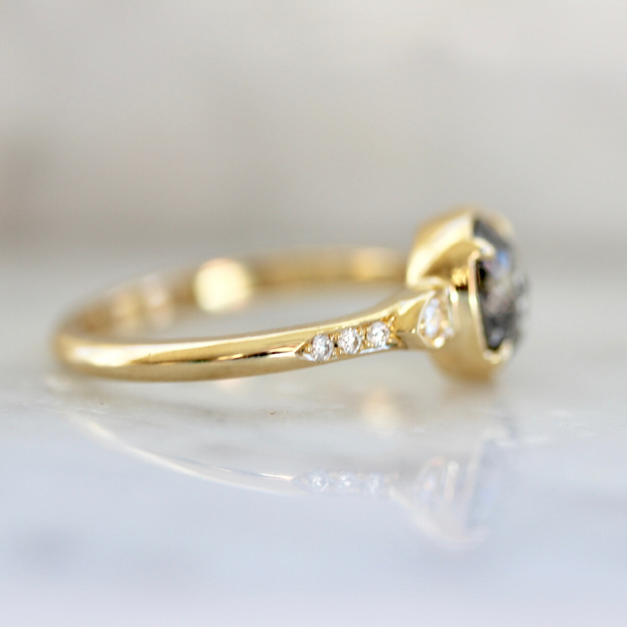 Janine Oval Rose Cut Salt & Pepper Diamond Ring