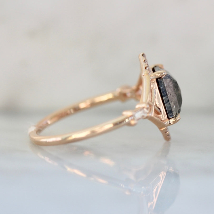 Euphoria Salt & Pepper Emerald Rose Cut Diamond Ring