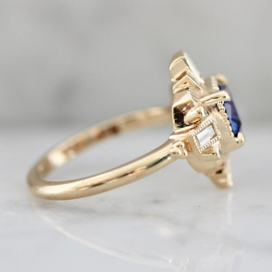 
            Leota Cobalt Blue Cushion Cut Sapphire Ring