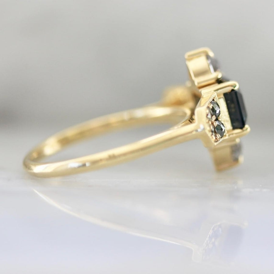 Zuzu Emerald Cut Teal Spinel and Diamond Medley Ring