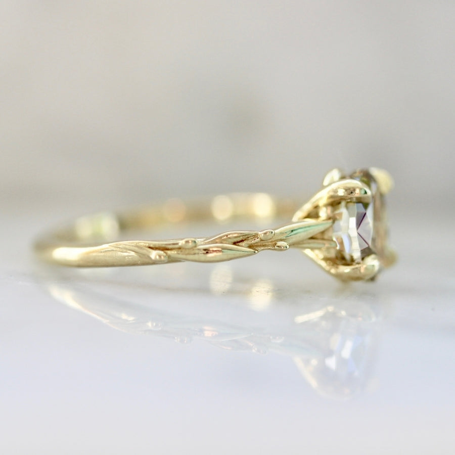 Olive Branch Green Oval Cut Diamond Ring