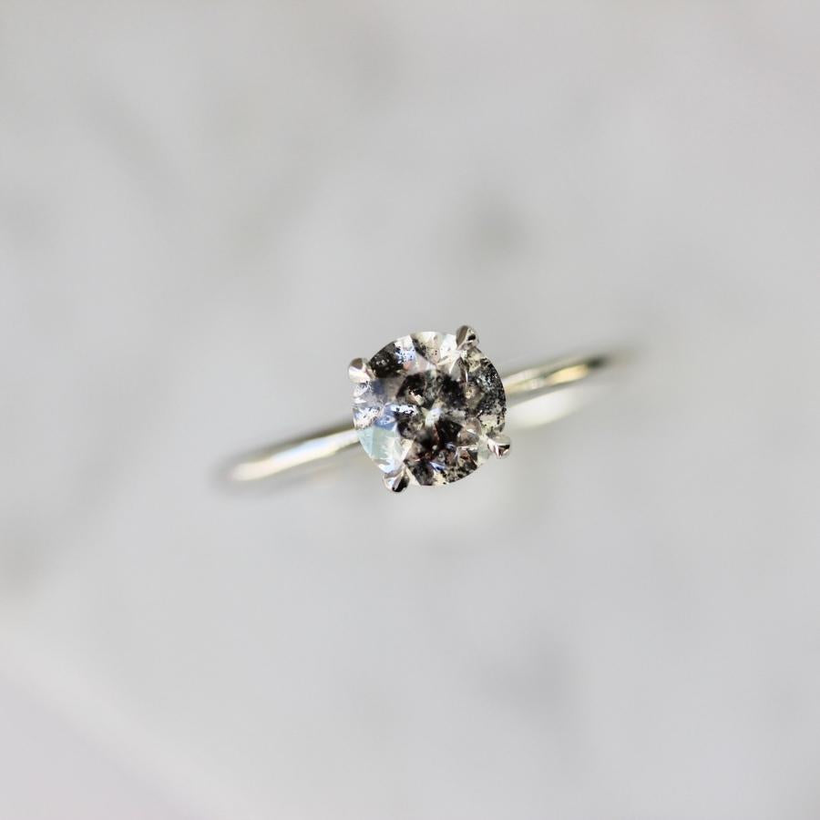 1.18 Carat Stella Salt & Pepper Round Brilliant Cut Diamond Ring in Platinum