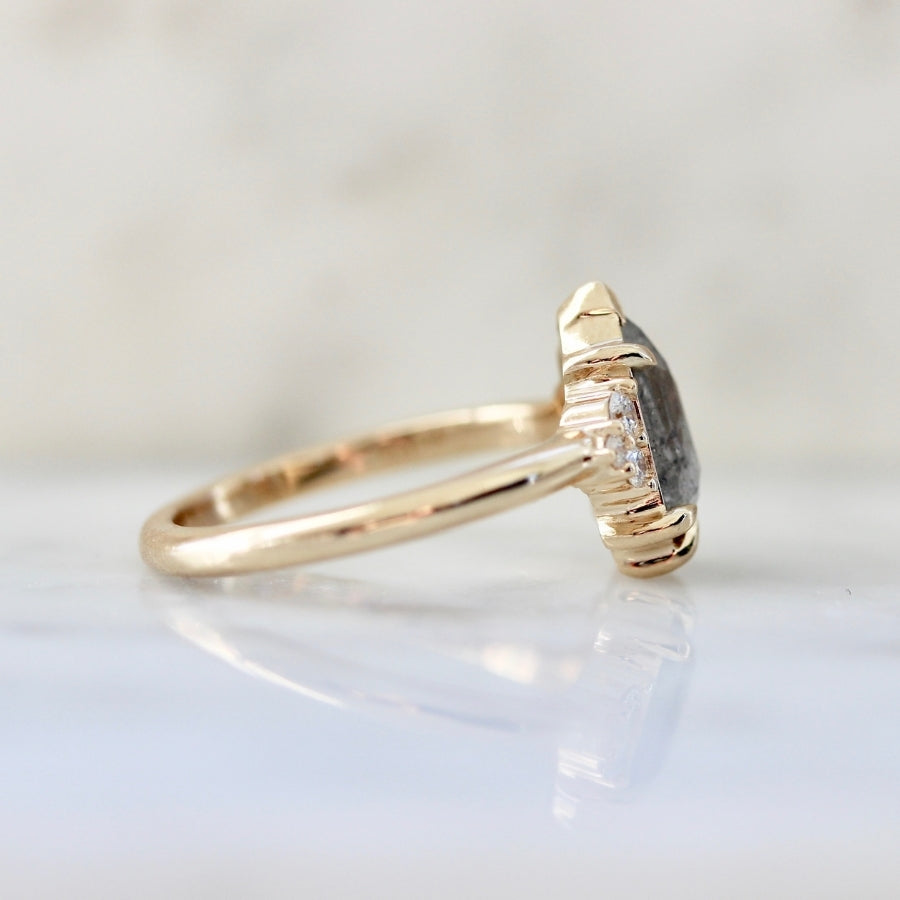 Midnight Hour Salt & Pepper Shield Rose Cut Diamond Ring