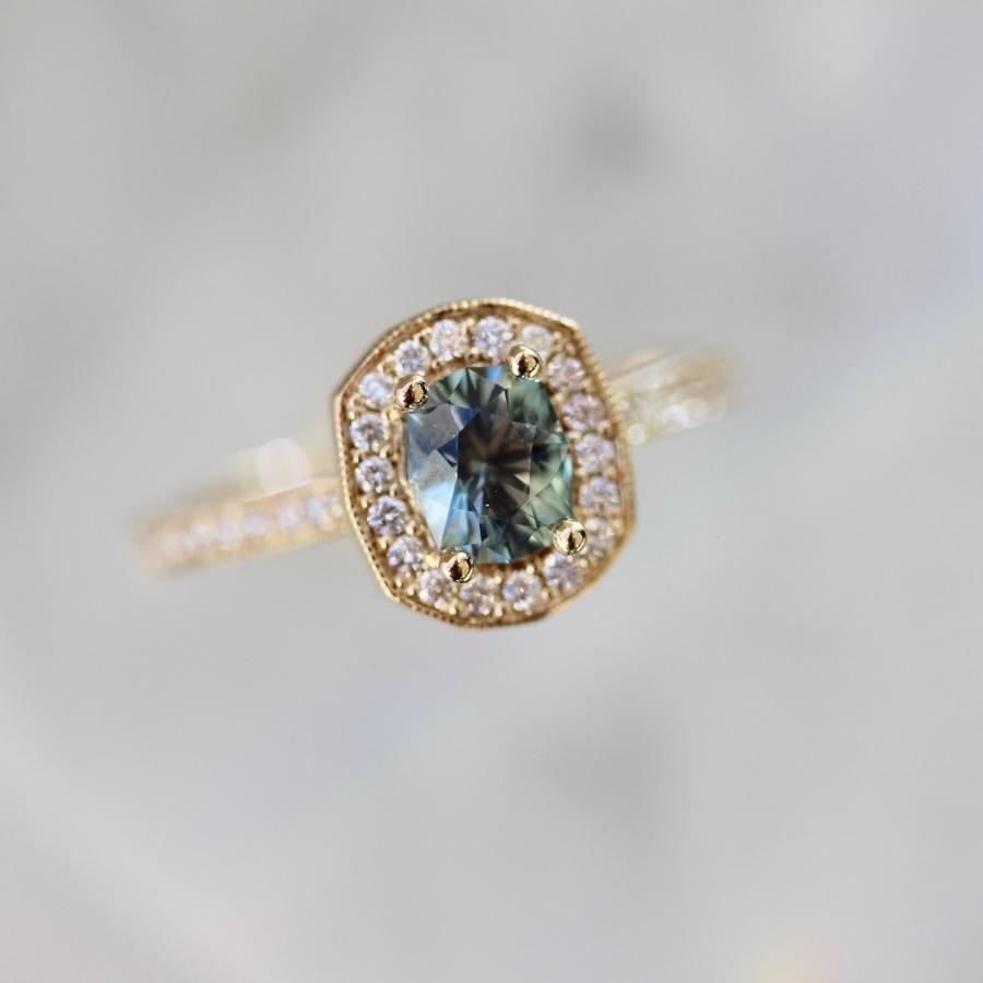 Mint Julep Teal Geometric Oval Cut Sapphire Ring