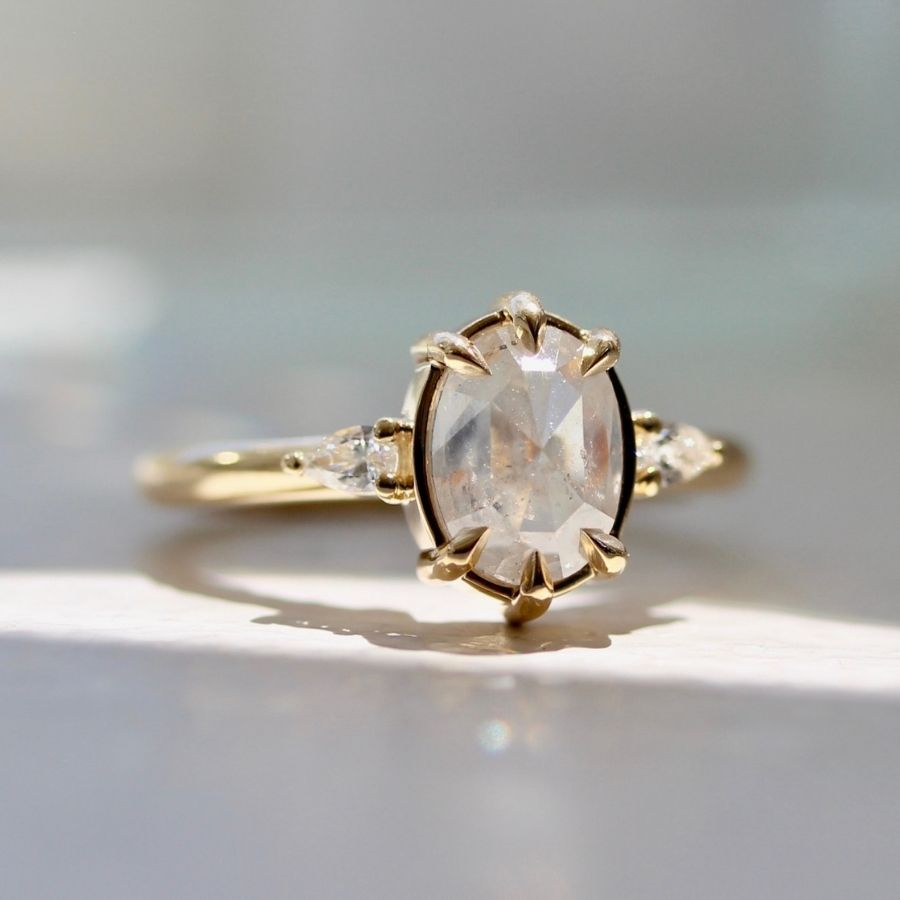 
            Lore Icy Opalescent Oval Rose Cut Diamond Ring