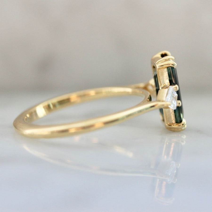 Starlet Green Emerald Cut Sapphire Ring