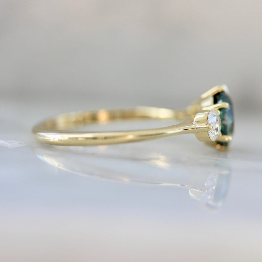Watermelon Sugar Green Round Brilliant Cut Sapphire & Diamond Trilogy Ring