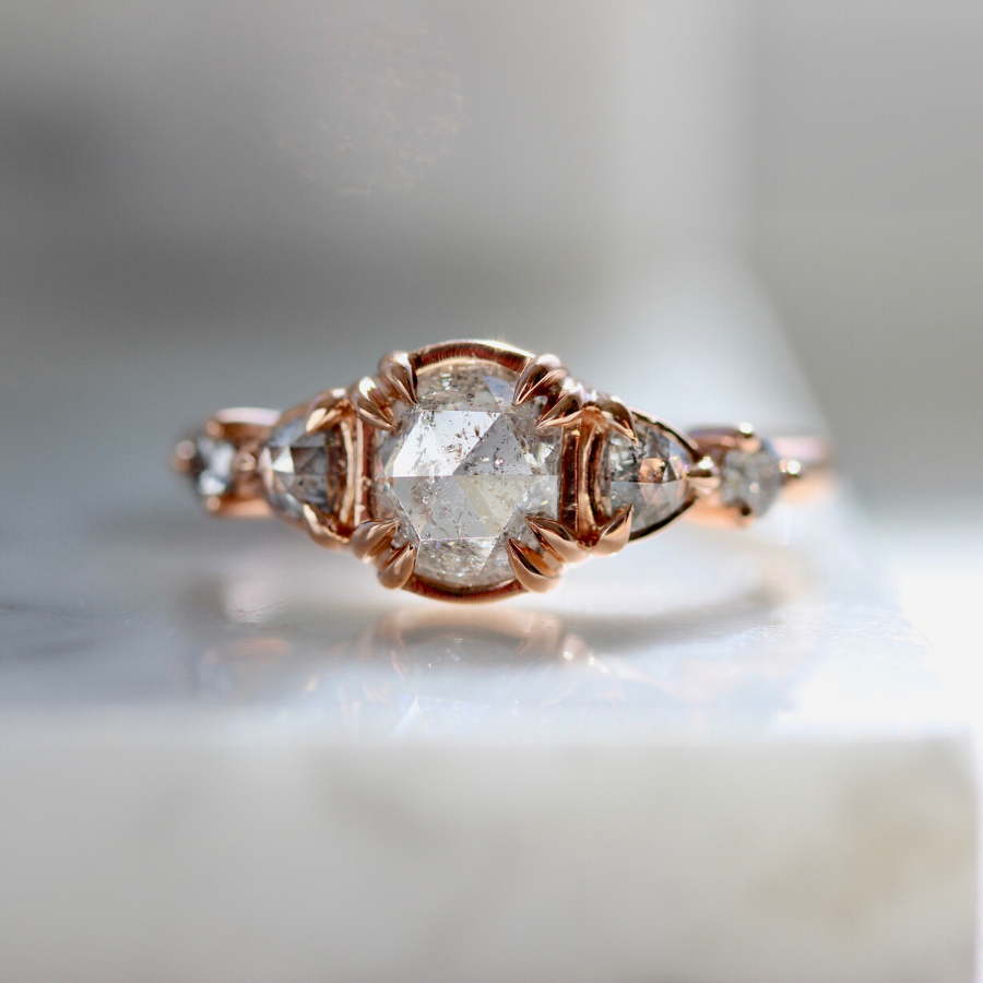 Piper Oval Salt & Pepper Rose Cut Diamond Ring in Rose Gold