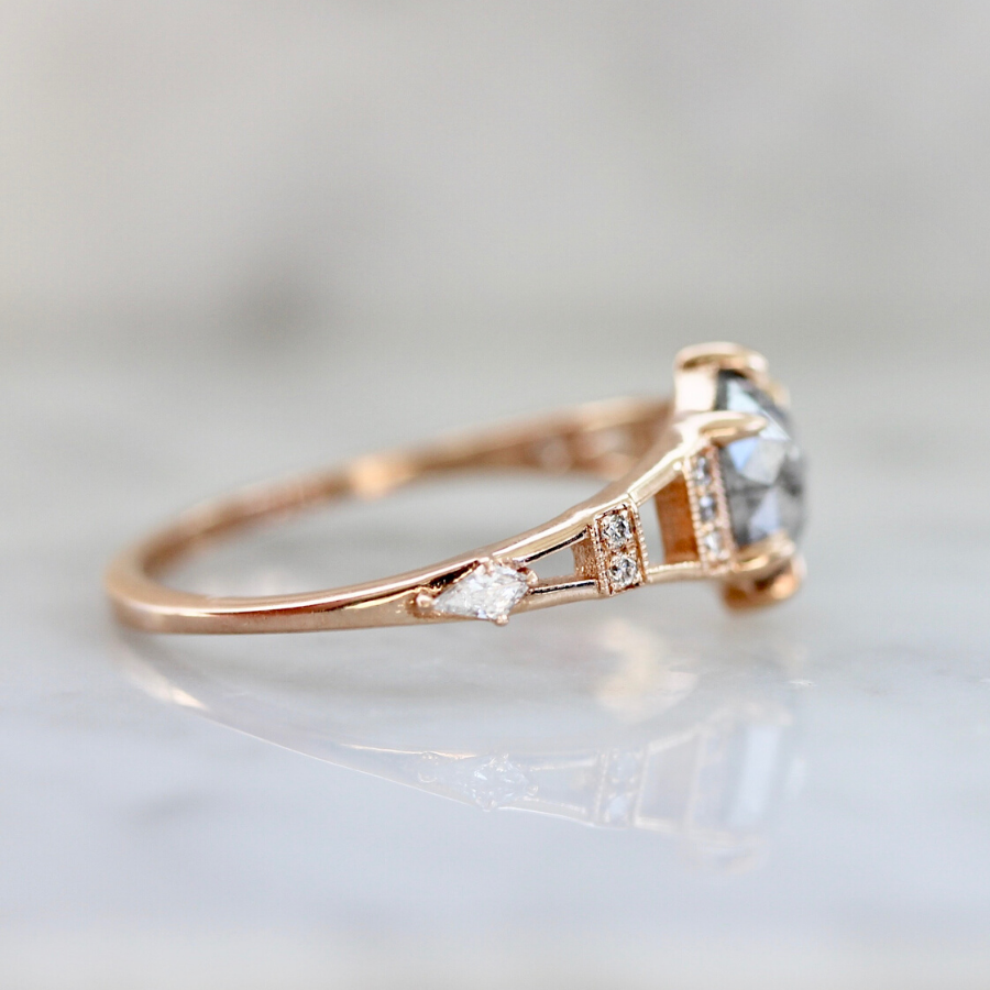 Calais Salt and Pepper Hexagon Rose Cut Diamond Ring