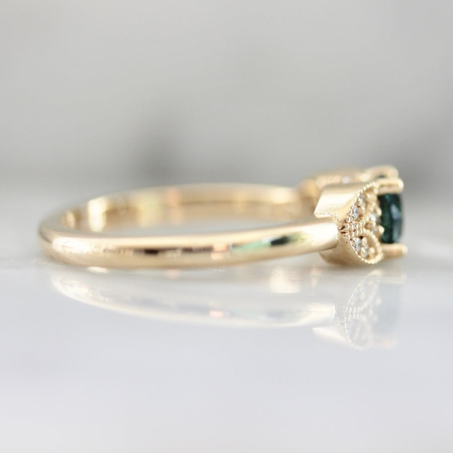 Marchioness Teal Round Brilliant Cut Sapphire Ring