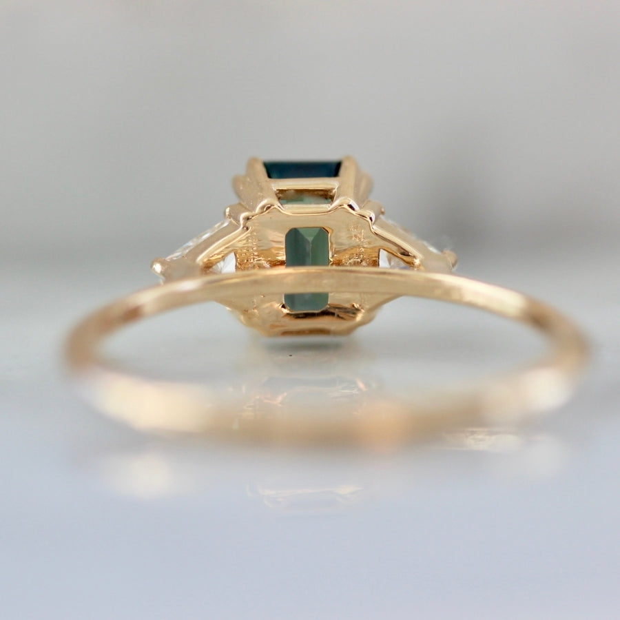Pavlova Dark Teal Emerald Cut Sapphire & Diamond Ring