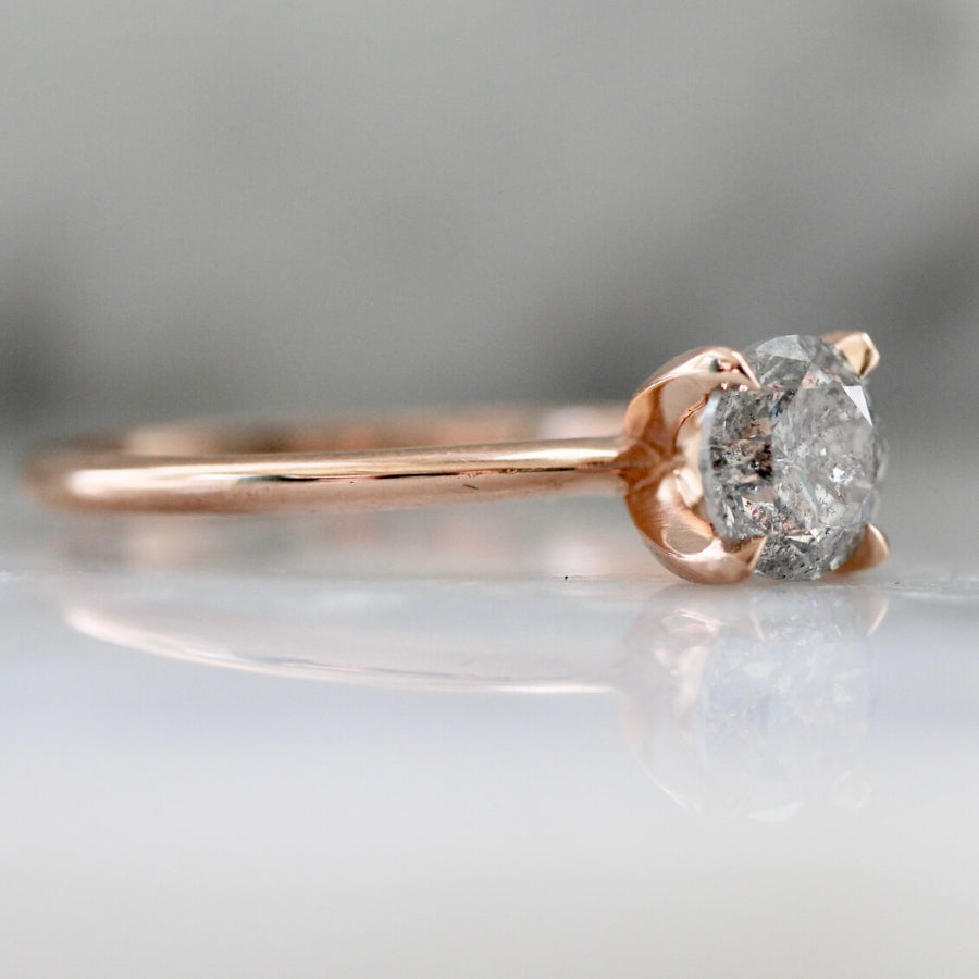 Stella .84 Carat Salt & Pepper Round Brilliant Cut Diamond Ring in Rose Gold