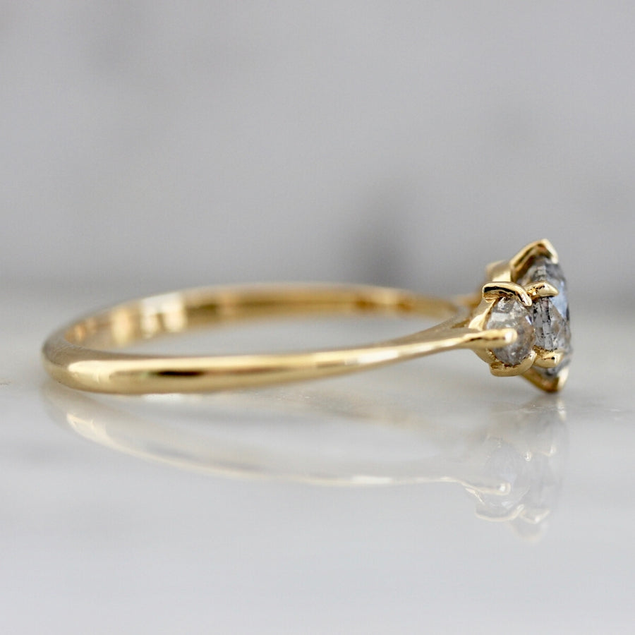 
            Vesper Three Stone Salt &amp; Pepper Diamond Ring in Yellow Gold