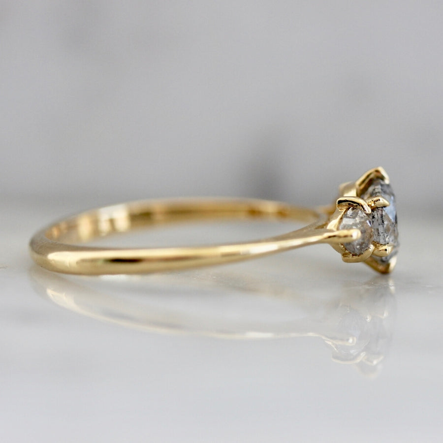 Vesper Three Stone Salt & Pepper Diamond Ring in Yellow Gold