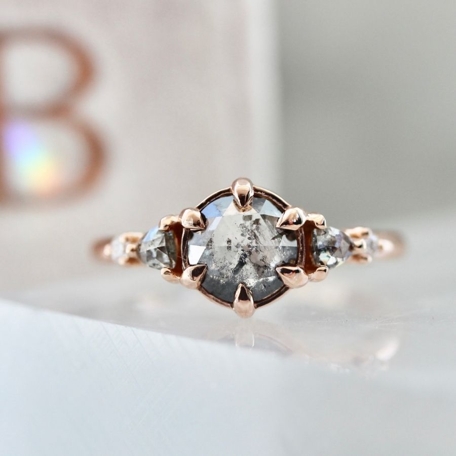 Cosmos Salt & Pepper Round Rose Cut Diamond Ring