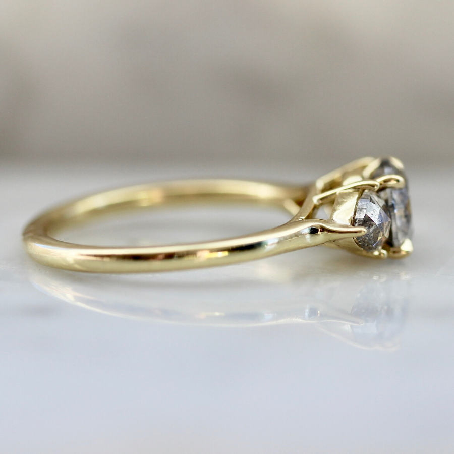 Drei Three Stone Salt and Pepper Diamond Ring