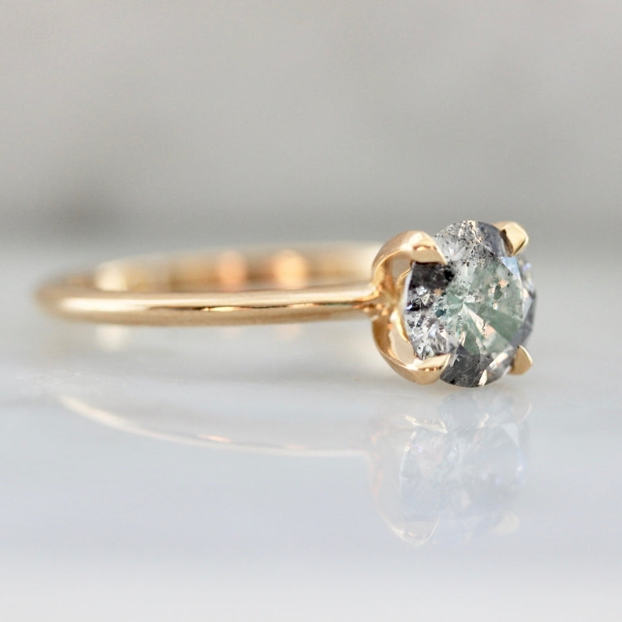 1.08 Carat Stella Salt & Pepper Round Brilliant Cut Diamond Ring in Peach Gold