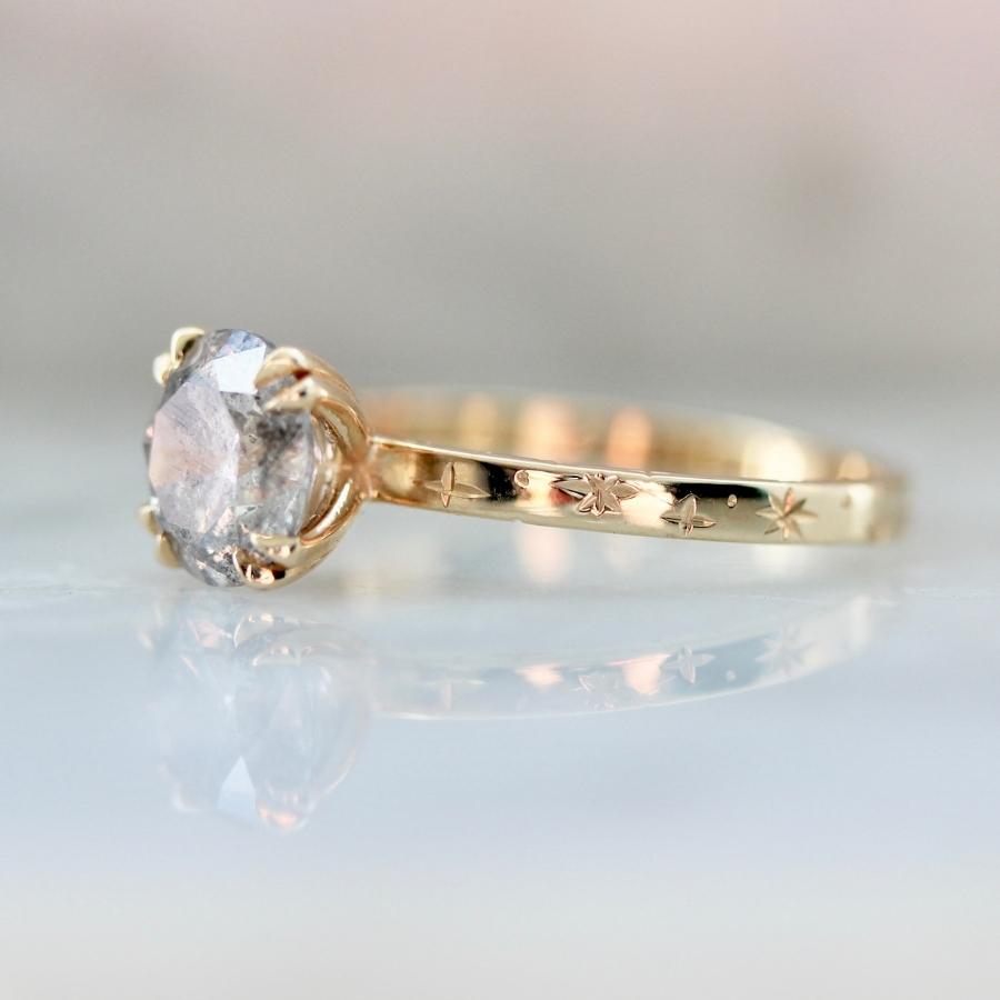 Star Born Salt & Pepper Round Brilliant Cut Diamond Ring