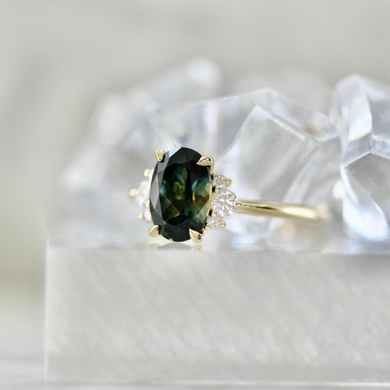 1.81 Carat Mirella Green Oval Cut Sapphire Ring