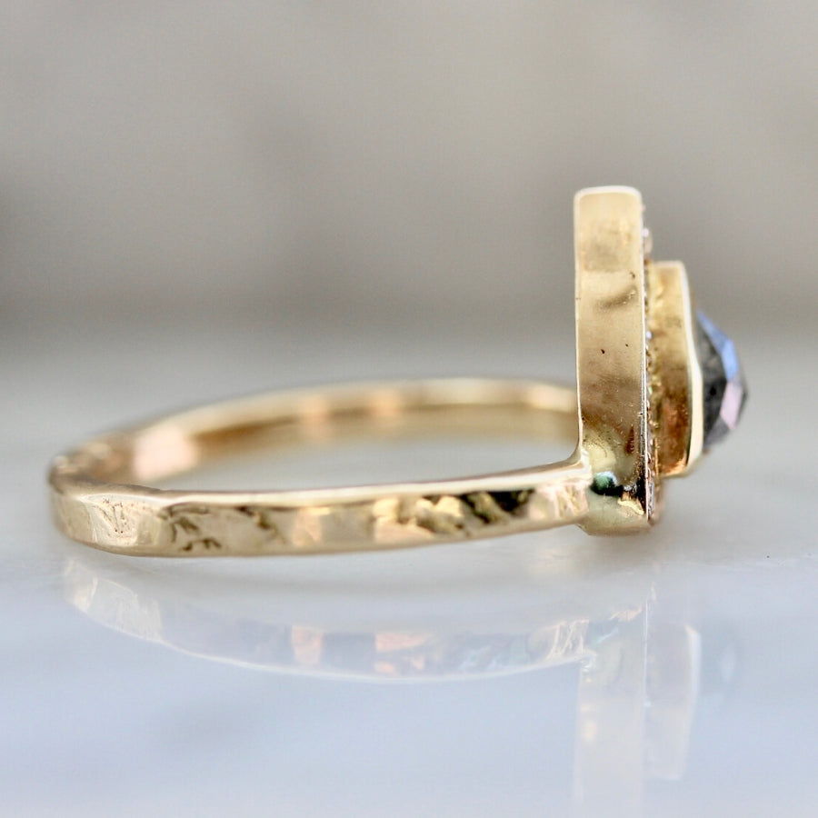 Malbec Salt & Pepper Trillion Rose Cut Diamond Ring in Yellow Gold