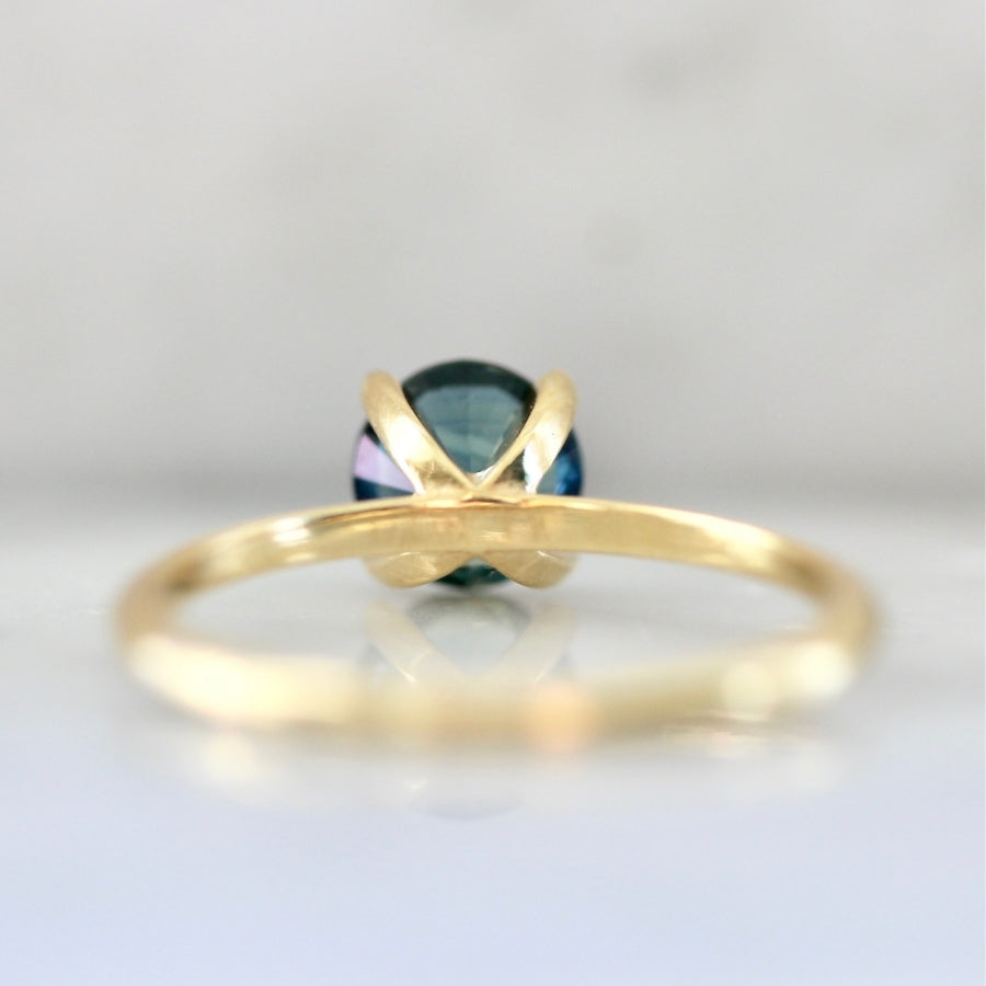 1.25 Carat Stella Blue-Green Round Cut Sapphire Ring