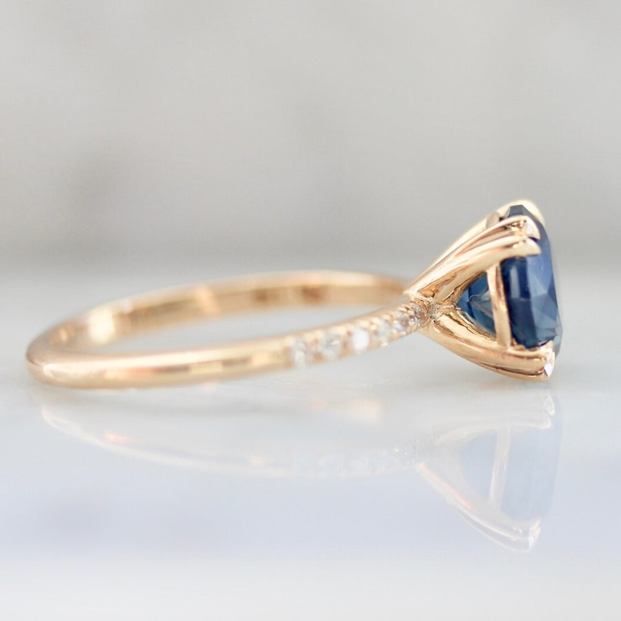 2.60 Carat Capri Blue Sapphire Stella With Pave Shoulders In Peach Gold