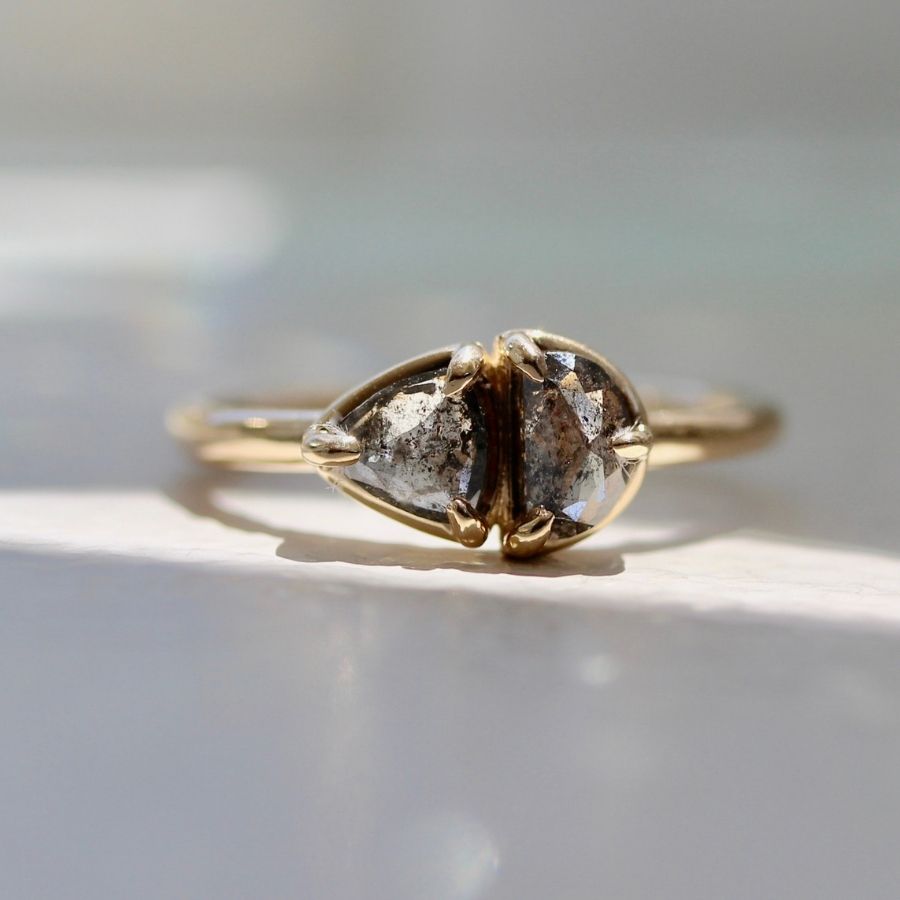 Nebula Salt & Pepper Trillion & Half Moon Rose Cut Diamond Ring