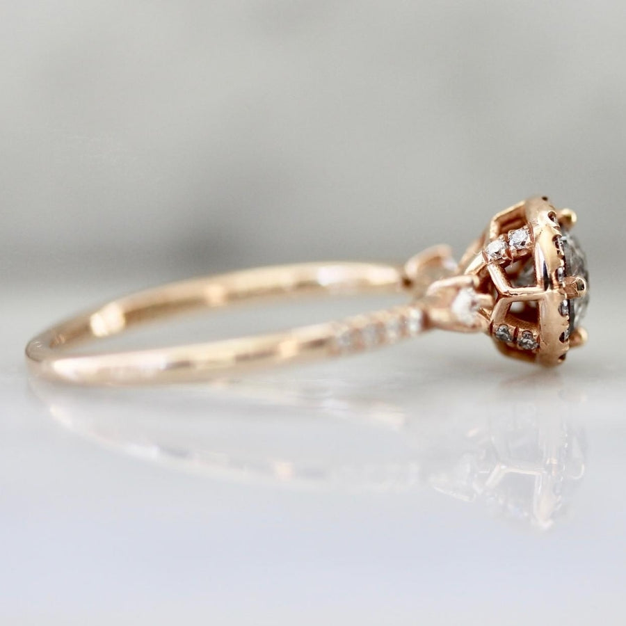 Celia Salt and Pepper Round Brilliant Cut Halo Diamond Ring