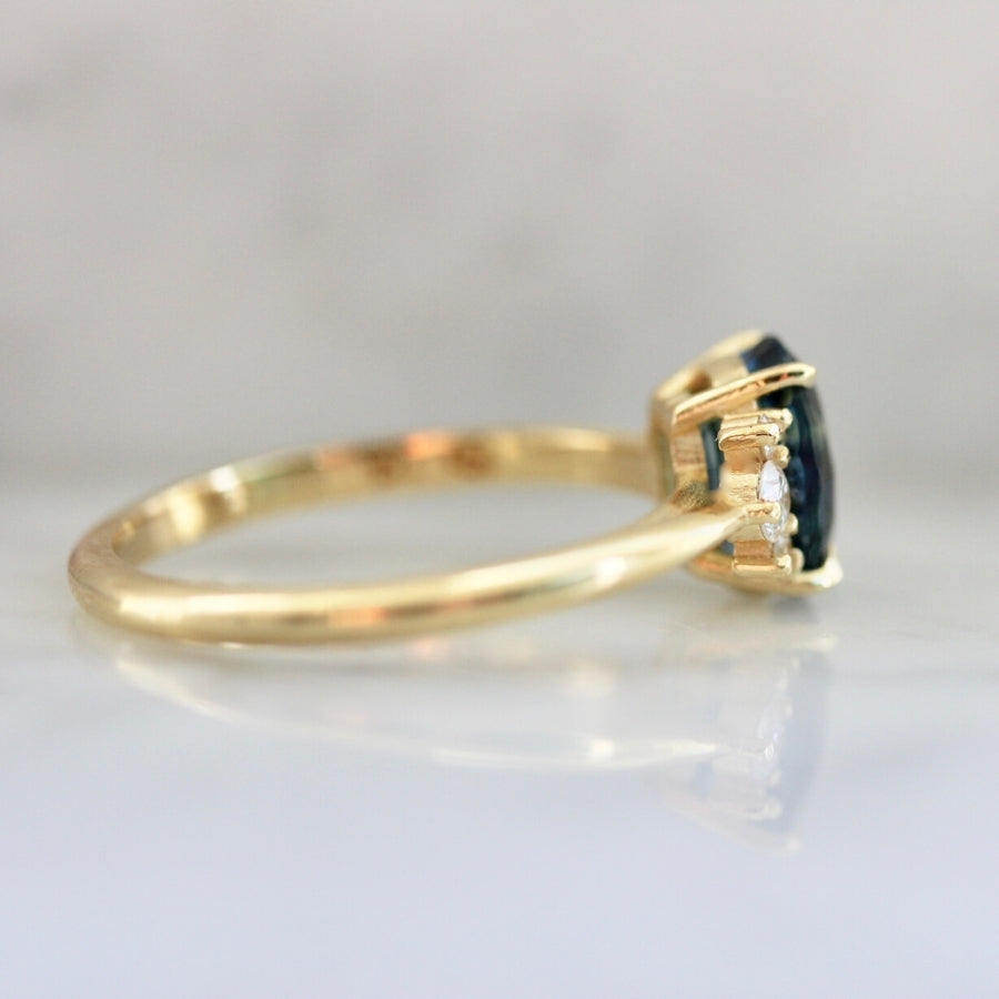 
            Mirella Teal Sapphire and Diamond Ring in Yellow Gold