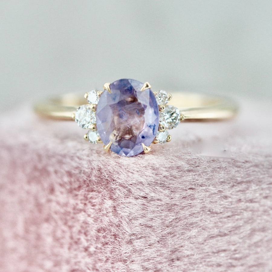 
            .90 Carat Mirella Purple-Blue Oval Cut Opalescent Sapphire Ring