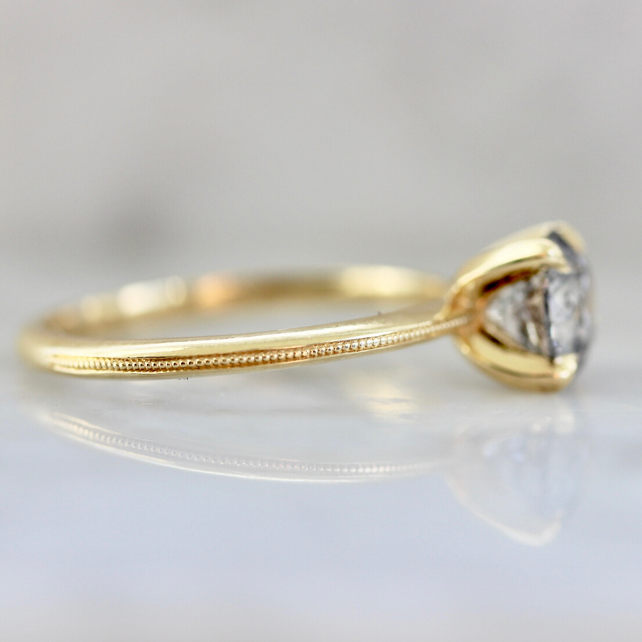 Mona Salt and Pepper Stella With Milgrain Band in Yellow Gold