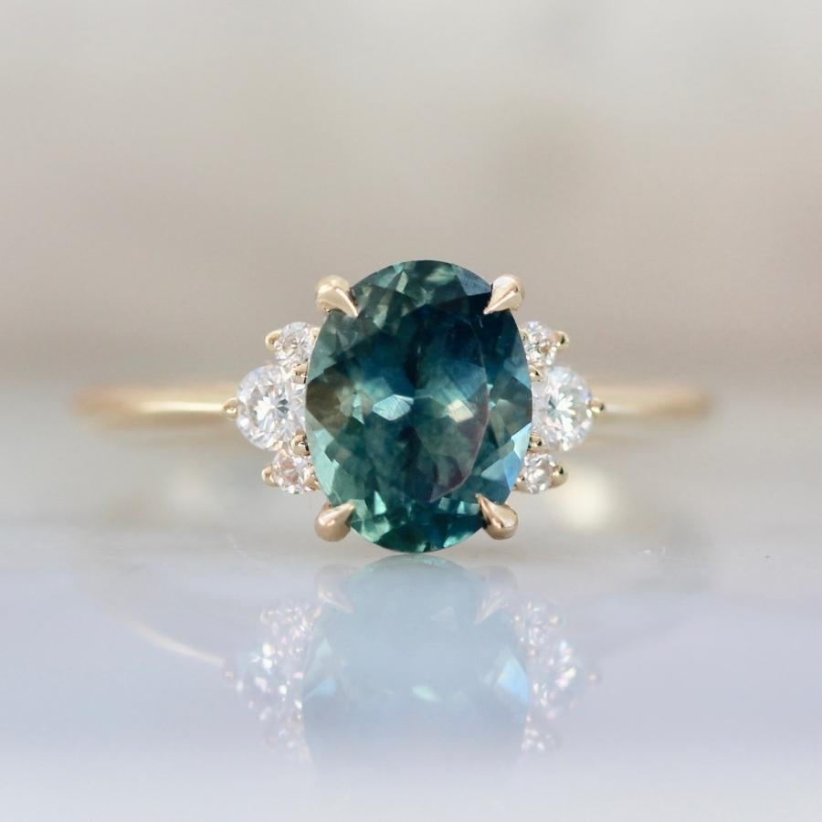 2.25 Carat Mirella Teal Oval Cut Montana Sapphire Ring