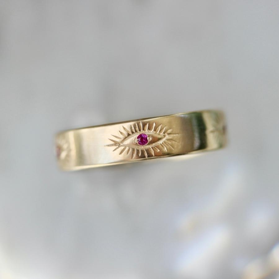 Good Karma Eye Engraved Pink Sapphire Band