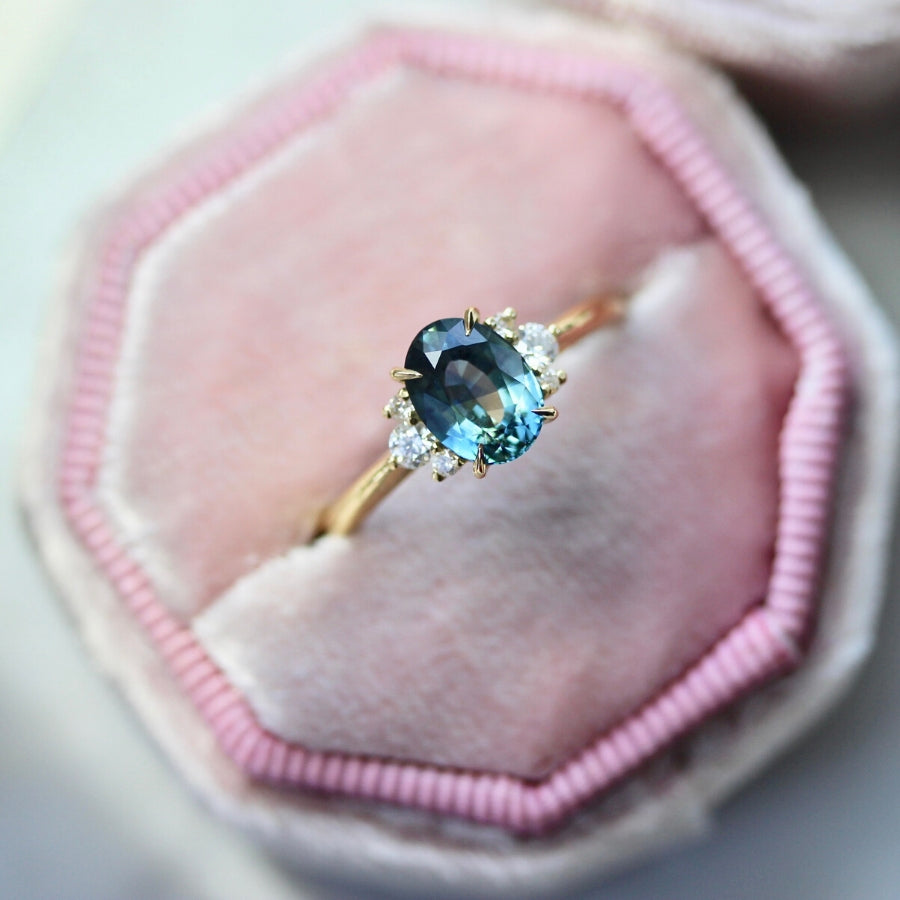Mirella Teal Sapphire and Diamond Ring in Yellow Gold