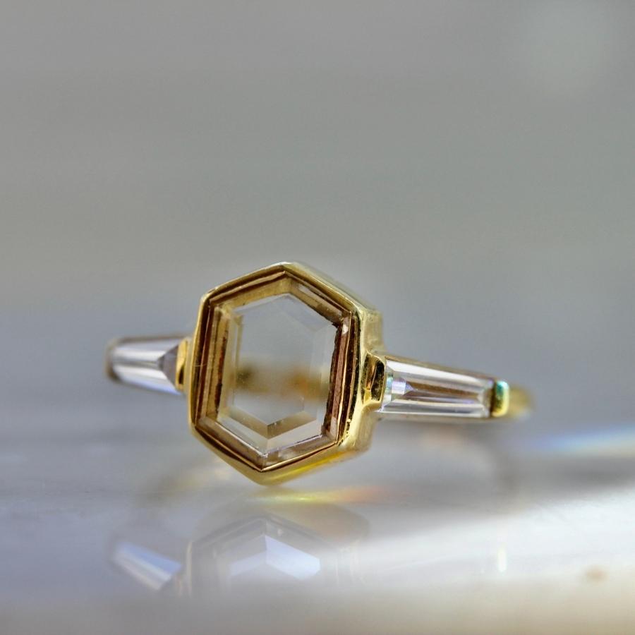 Honore White Portrait Hexagon Cut Diamond Ring