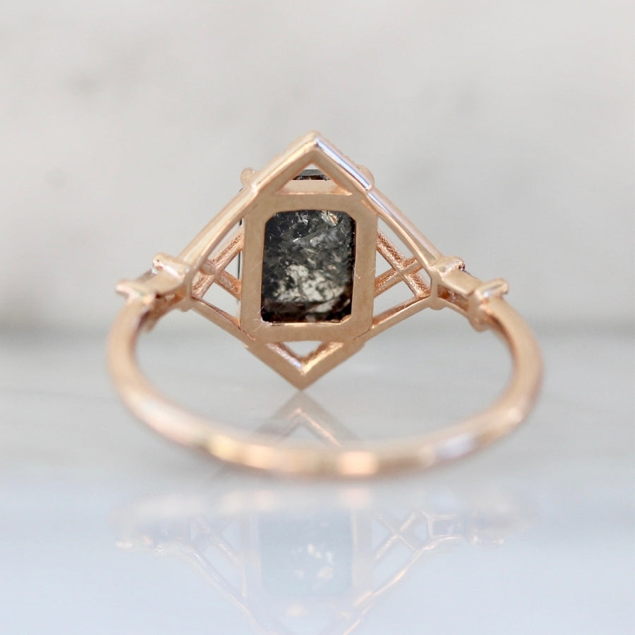 Euphoria Salt & Pepper Emerald Rose Cut Diamond Ring