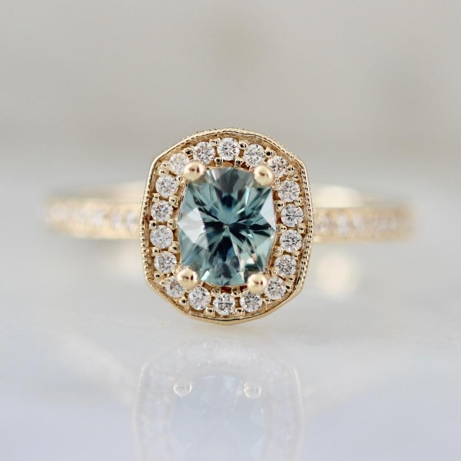 Mint Julep Teal Geometric Oval Cut Sapphire Ring