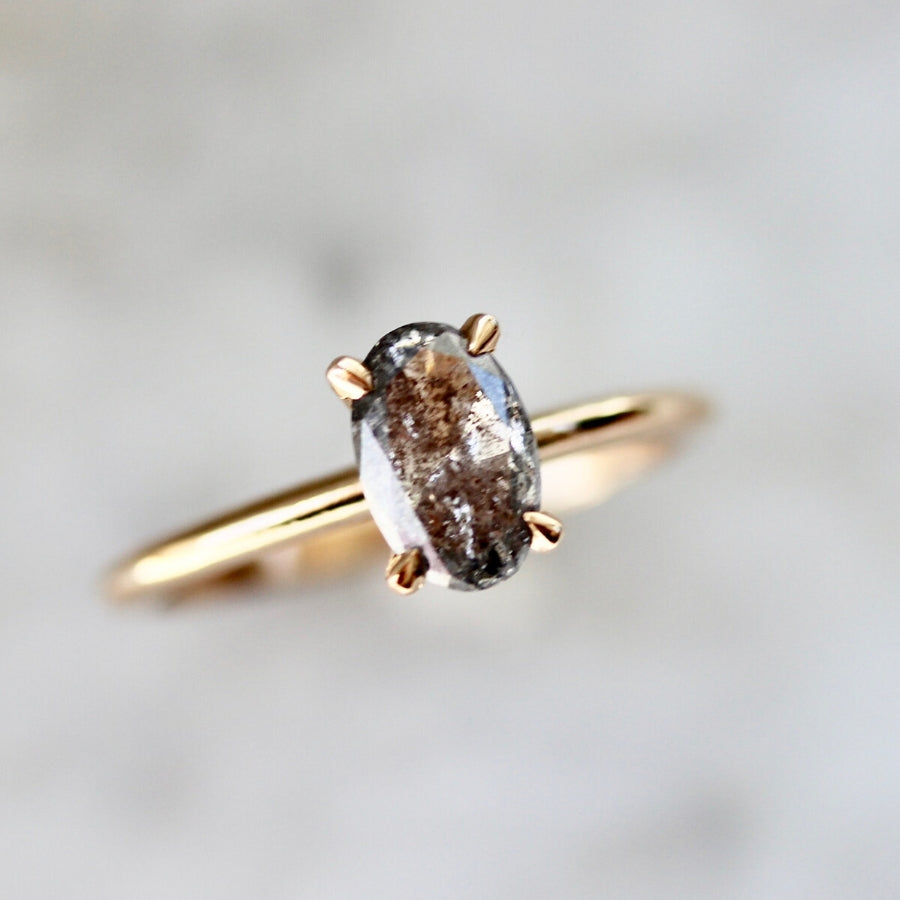 Stella Salt & Pepper Oval Cut Diamond In Peach Gold